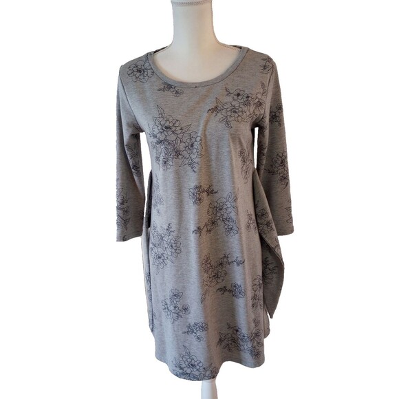 Olive + Oak Tie Waist Knit Dress Gray Black Floral Petite Medium Casual Cozy - Picture 5 of 7